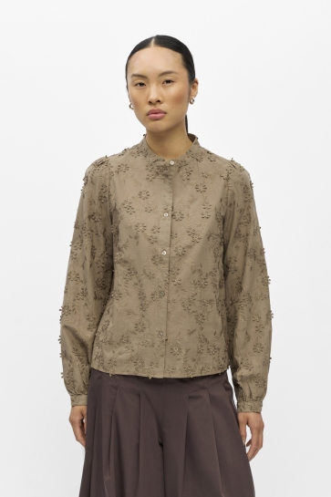 Object Blouse OBJKARLI L/S RE O-NECK TOP 147 ND 23050176 Desert Taupe