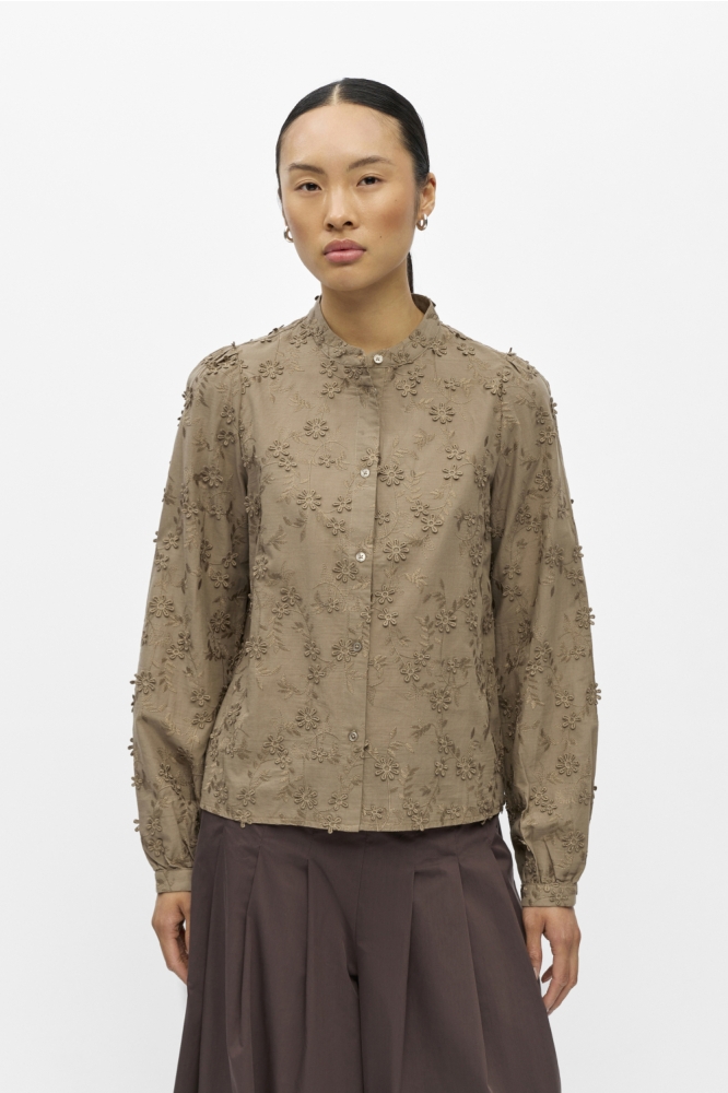 Object taupe dames blouse | Model vooraanzicht