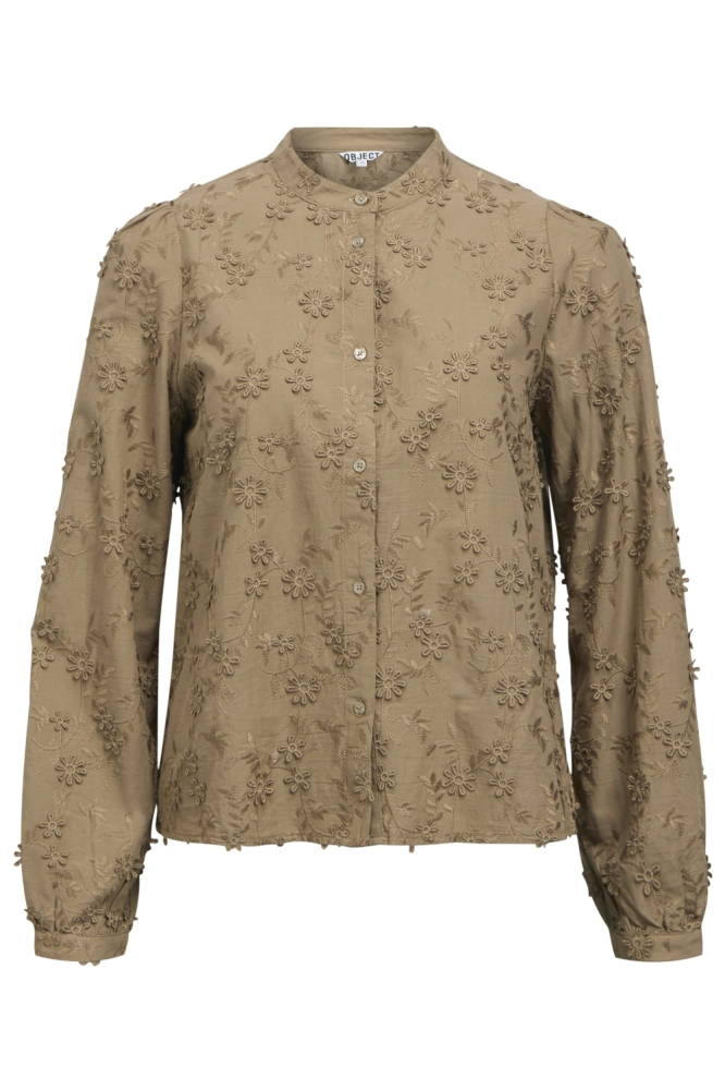 Object taupe dames blouse | Vooraanzicht