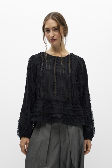 Object objfever l/s re o-neck top 147 Zwart