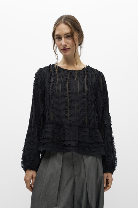Object zwarte dames blouse | Model vooraanzicht