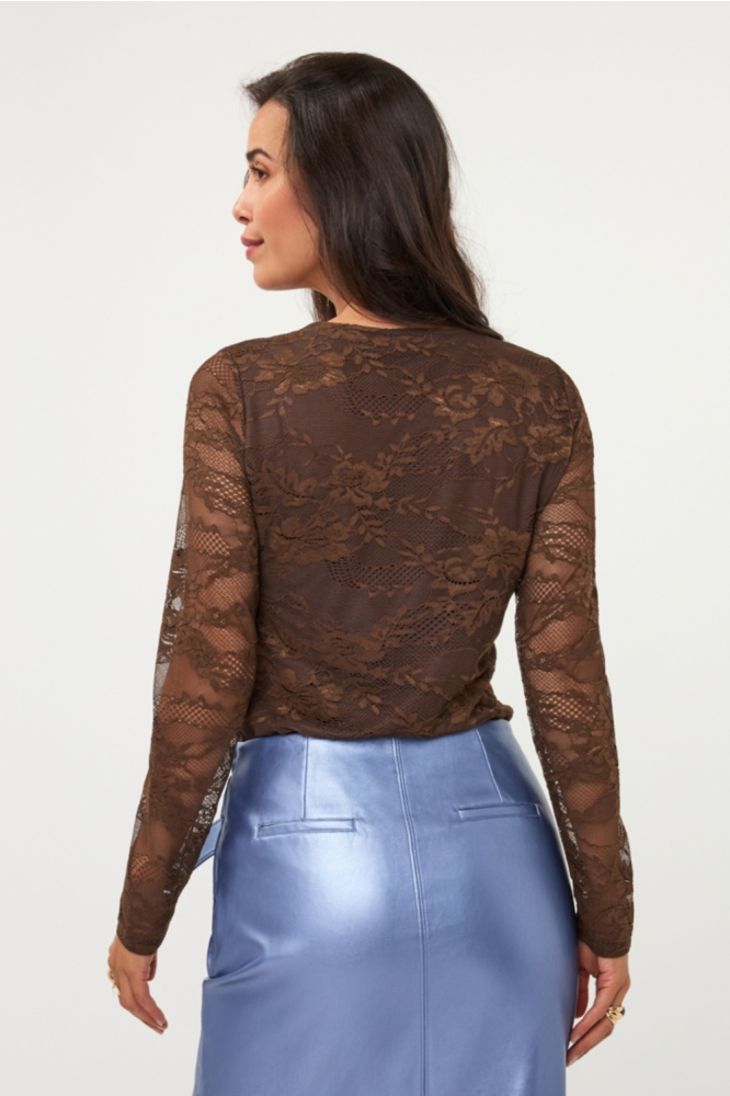 EsQualo bruine dames t-shirt | Model achteraanzicht