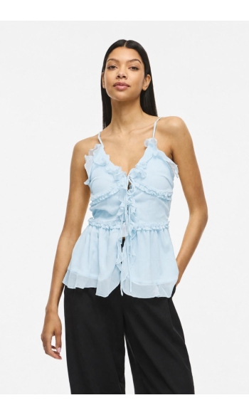 VIFALIA V-NECK STRAP FRILL TOP/DC/K 14115439 NANTUCKET BREEZE