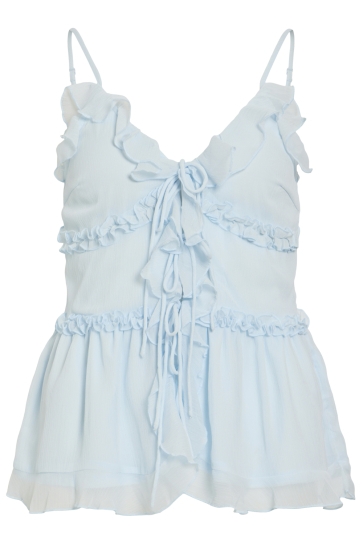 Vila vifalia v-neck strap frill top/dc/k Blauw