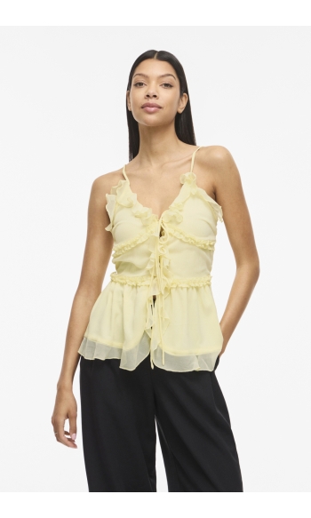 VIFALIA V-NECK STRAP FRILL TOP/DC/K 14115439 PASTEL YELLOW