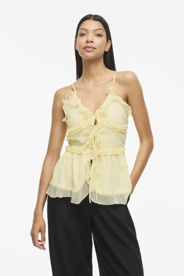 Vila vifalia v-neck strap frill top/dc/k Geel