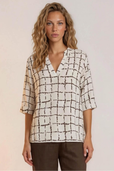 FOS Amsterdam Blouse KYRA SQUARE LINE 7773 205 BRUIN