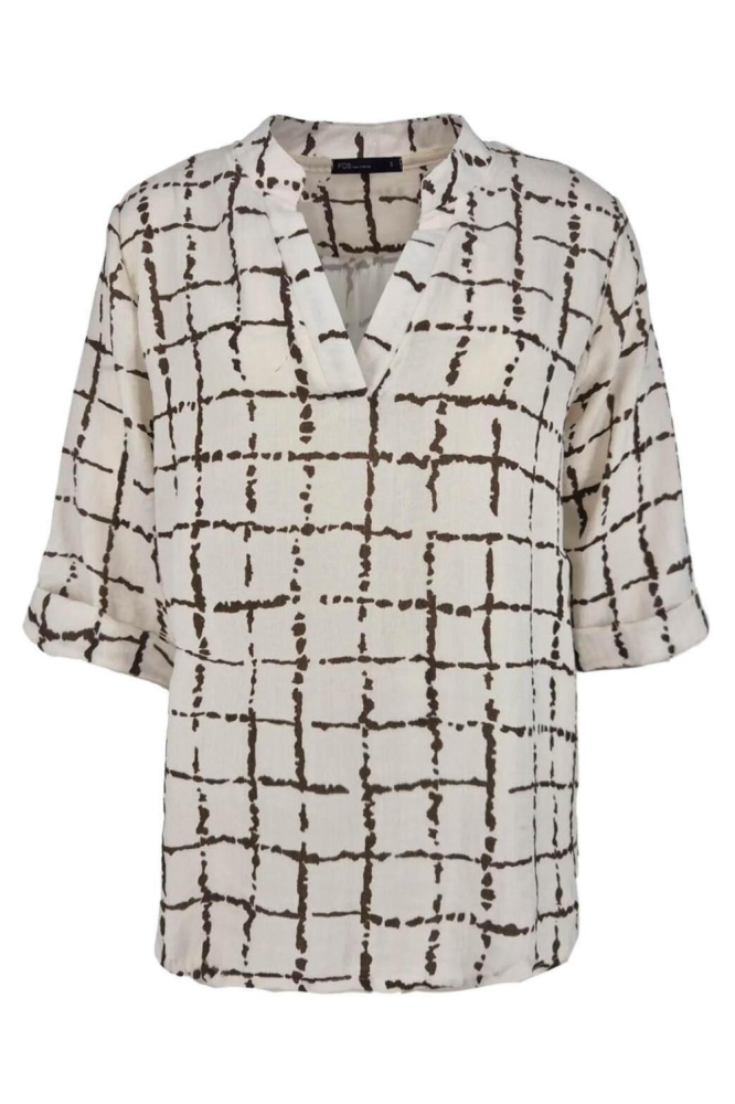 FOS Amsterdam beige dames blouse | Vooraanzicht