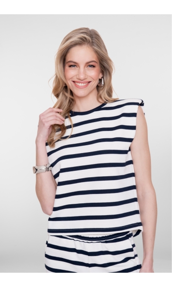 MOUWLOZE TOP MET SCHOUDERDETAIL 62153 20 ECRU/NAVY