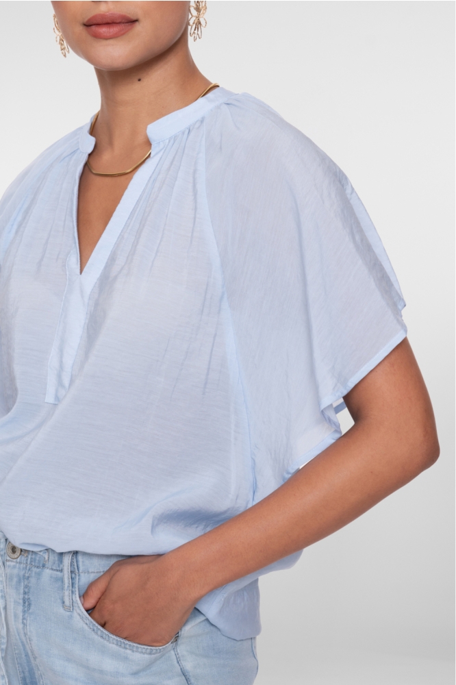 Geisha blauwe dames blouse | Close up