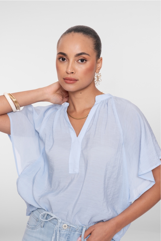 Geisha blauwe dames blouse | Close up