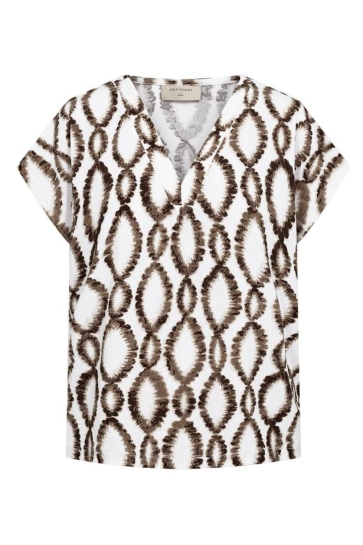 Freequent T-shirt FQFLOI TEE 208038 BRILLIANT WHITE w. COFFEE BEAN