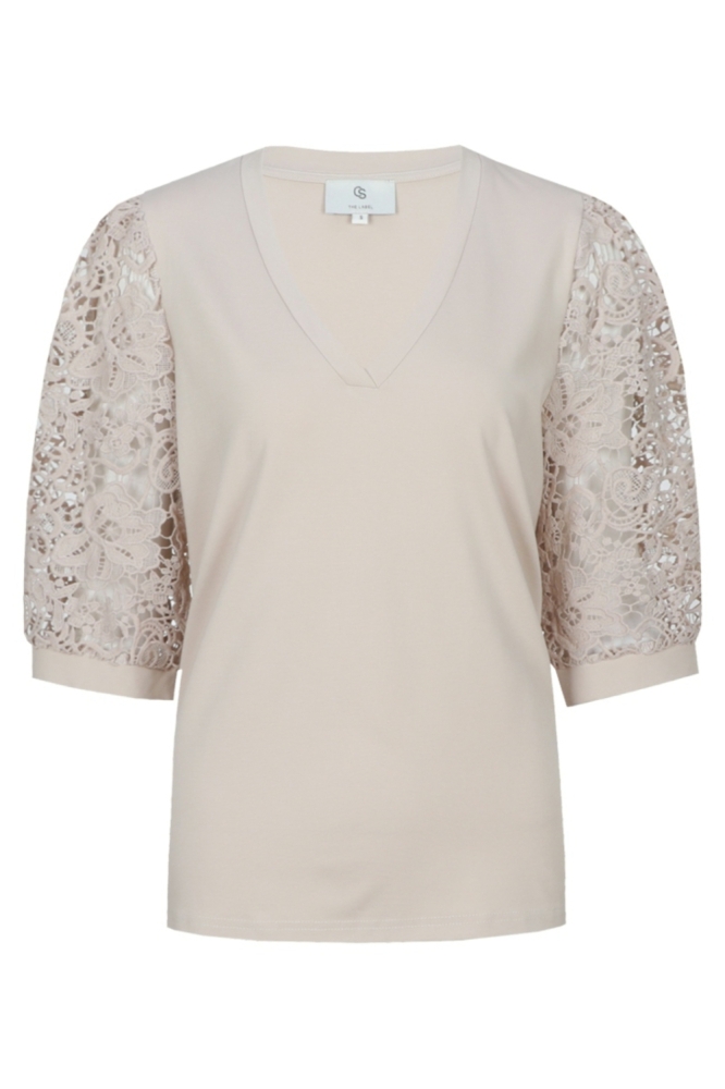 C&S The Label beige dames t-shirt | Vooraanzicht