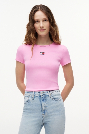Tommy Jeans T-shirt TJW SLIM BADGE RIB DW0DW17881 TOU PINK DAISY