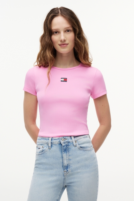 Tommy Jeans roze dames t-shirt | Model vooraanzicht