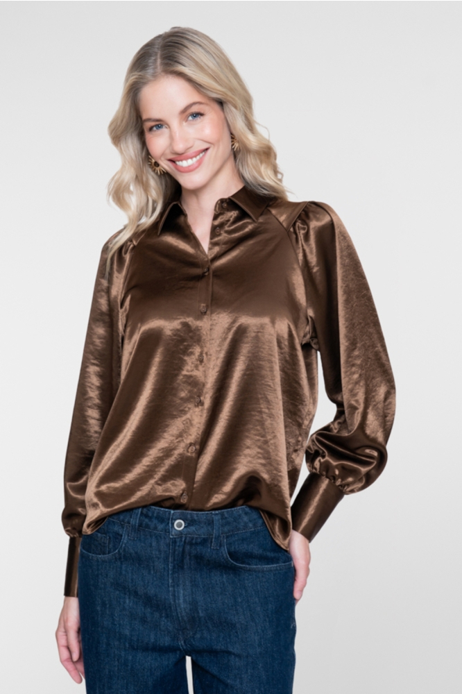 Geisha bruine dames blouse | Model vooraanzicht