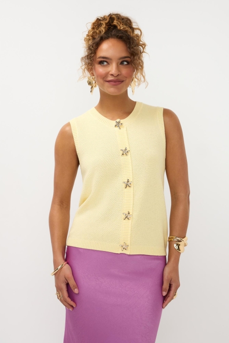 Ydence gele dames top | Model vooraanzicht