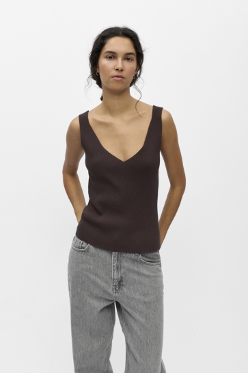 Object Top OBJKUNI THESS S/L SINGLET KNIT TOP 23049238 SEAL BROWN