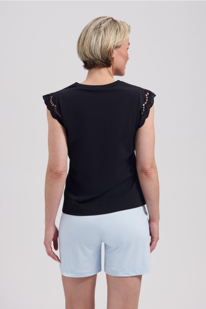 Lady Day zwarte dames top | Model achteraanzicht