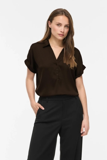 Vila Blouse VIENNA RAVENNA S/S TOP - NOOS 14107405 Coffee Bean