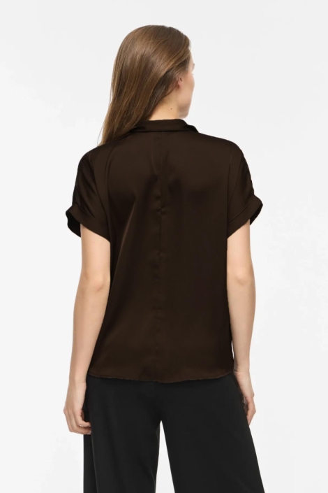 Vila bruine dames blouse | Model achteraanzicht