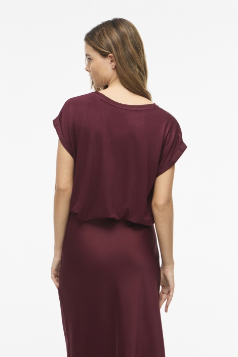 Vila bordeaux dames t-shirt | Model achteraanzicht