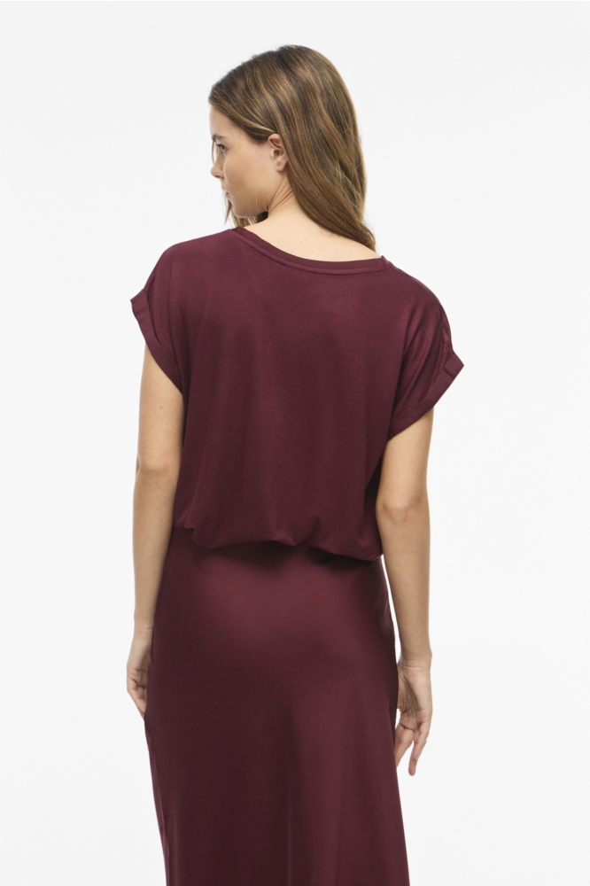 Vila bordeaux dames t-shirt | Model achteraanzicht