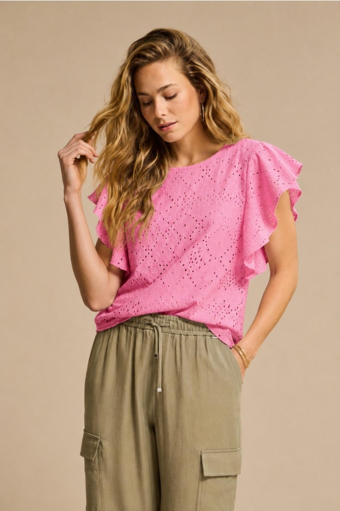 Red Button roze dames t-shirt | Vooraanzicht