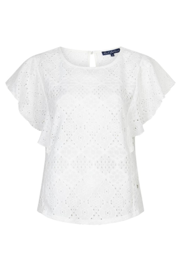 Red Button T-shirt TOP AJOUR RUFFLE SLEEVE SRB4778 OFF WHITE