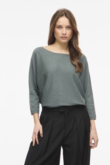 Vila Trui VIMALU BOATNECK 3/4 SLEEVE KNIT TOP 14112173 BALSAM GREEN/MELANGE