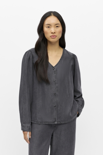 Object Blouse OBJFRAME RE L/S V-NECK TOP DIV 23049486 Black/Washed
