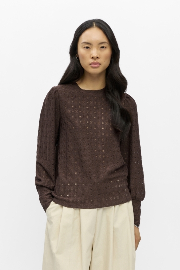 Object T-shirt OBJLAILA L/S RE TOP NOOS 23046626 SEAL BROWN