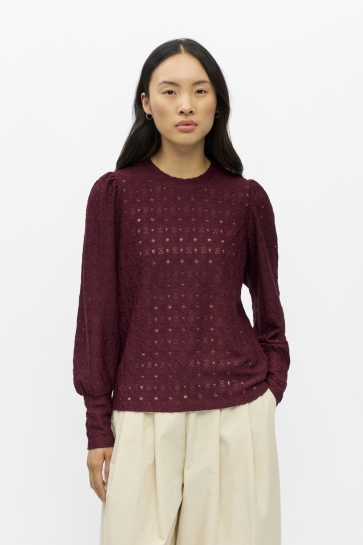 Object T-shirt OBJLAILA L/S RE TOP NOOS 23046626 WINDSOR WINE
