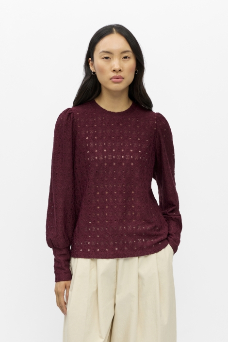 Object bordeaux dames t-shirt | Model vooraanzicht