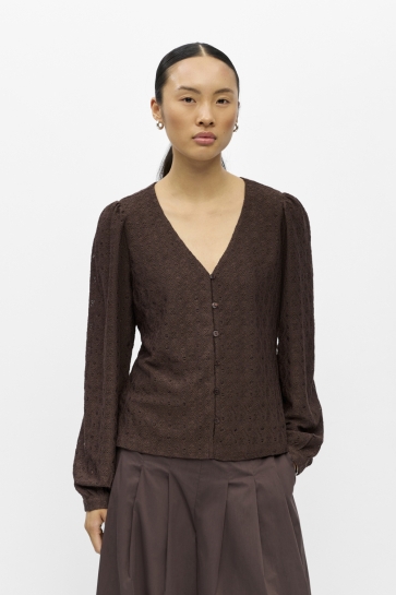 Object Blouse OBJLAILA L/S V-NECK TOP NOOS 23049288 Seal Brown