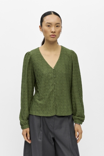 Object Blouse OBJLAILA L/S V-NECK TOP NOOS 23049288 BRONZE GREEN