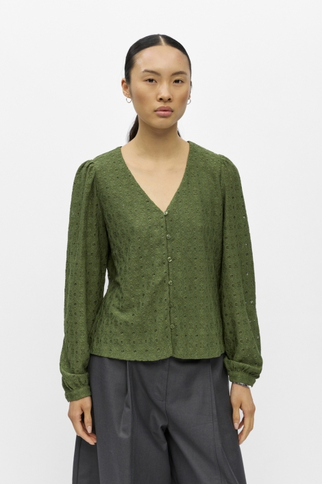 Object groene dames blouse | Model vooraanzicht