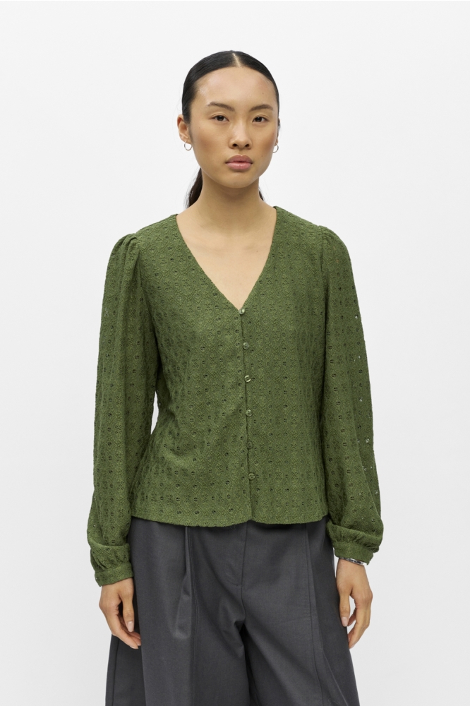 Object groene dames blouse | Model vooraanzicht