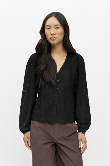 Object Blouse OBJLAILA L/S V-NECK TOP NOOS 23049288 BLACK