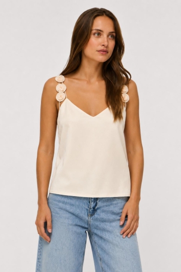 Vila Top VICILLE V-NECK ROSE SINGLET TOP/DC 14115171 Birch