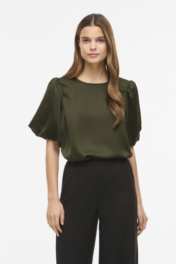Vila T-shirt VIELLETTE 2/4 SATIN PUFF TOP - NOOS 14107986 FOREST NIGHT