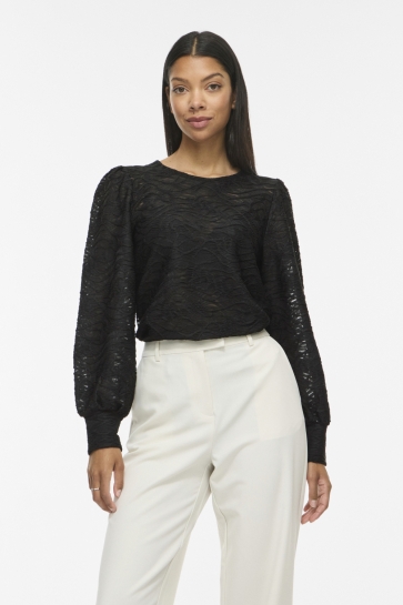 Vila Blouse VIFINA L/S O-NECK TOP - NOOS 14107438 BLACK