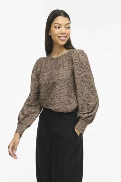 Vila camel dames blouse | Model vooraanzicht