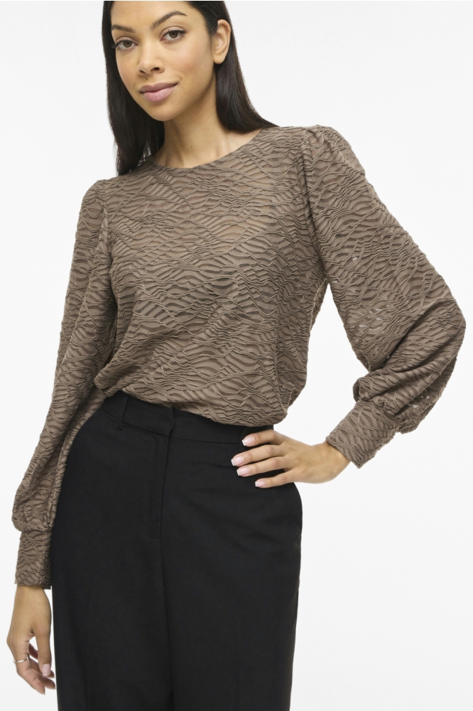 Vila camel dames blouse | Model vooraanzicht