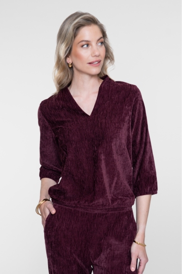 Geisha T-shirt VELOURSACHTIGE TOP MET V-SNIT EN 3 4 MOUWEN 62651 20 000480 burgundy