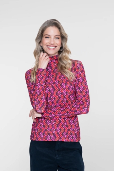Geisha T-shirt TOP MET GRAFISCHE PRINT EN COL 62534 60 PURPLE/CORAL