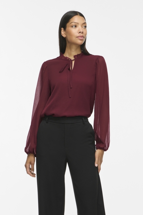 Vila bordeaux dames blouse | Model vooraanzicht
