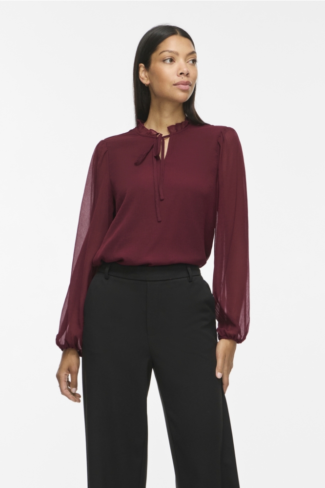 Vila bordeaux dames blouse | Model vooraanzicht