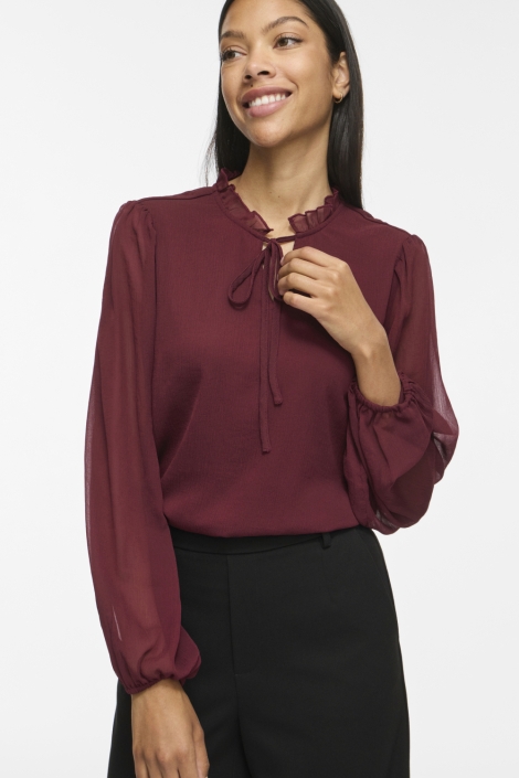 Vila bordeaux dames blouse | Model vooraanzicht