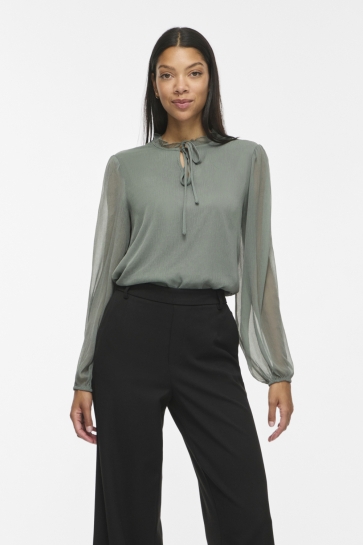 Vila Blouse VIFALIA V-NECK TIE L/S TOP 14115721 Balsam Green
